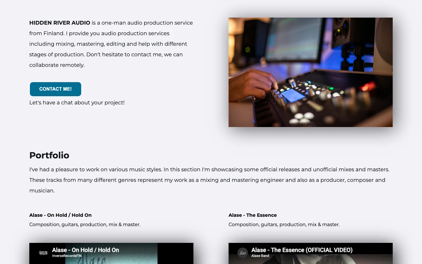 Hidden River Audio portfolio section